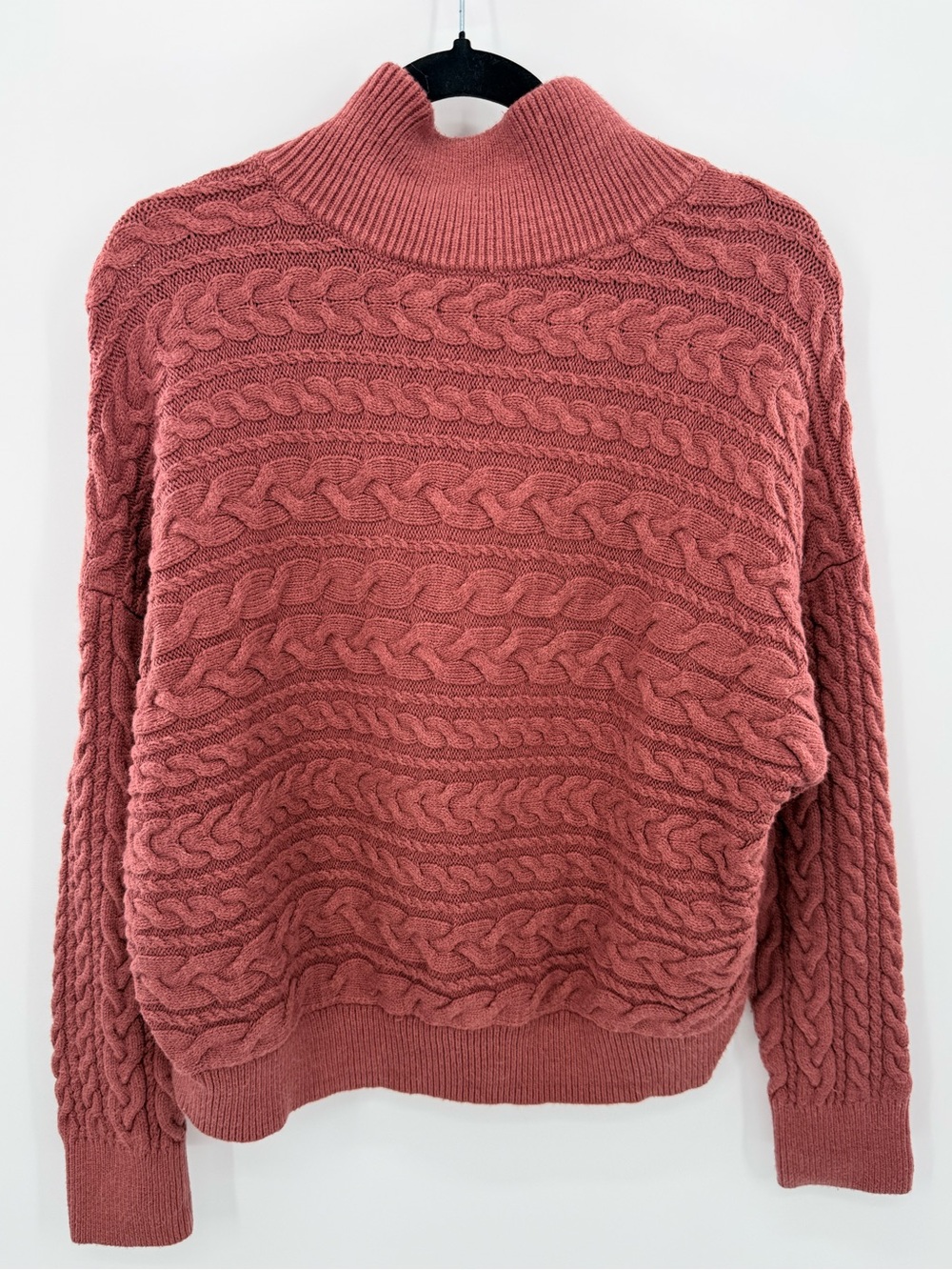 Express L Rust Cable Knit Wrap Front Turtleneck Sweater Terracotta Cotton Blend - Picture 3 of 8